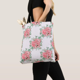 Bolsa Tote Aquarela Shabby Chic Rosas Cor-de-Rosa e Pontos