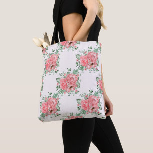 Bolsa Tote Aquarela Shabby Chic Rosas Cor-de-Rosa e Pontos