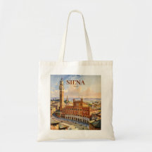 Aquarela Siena Itália Vintage Piazza del Campo