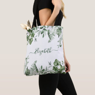 Bolsa Tote Aquarela Verde Botânico Sage Ferns Ivy