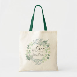 Bolsa Tote Aquarela Verde Eucalipto Azul Bem-vindo