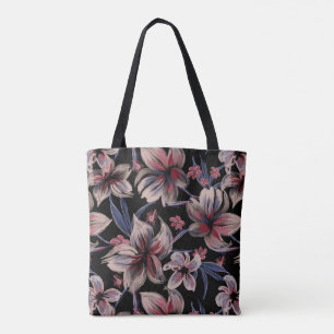 Bolsa Tote Aquarelas Crimson Floral em Preto