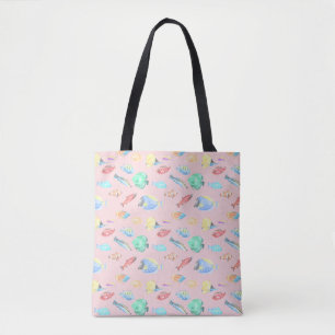Bolsa Tote Aquário - padrão do peixe de cor da água - rosas c