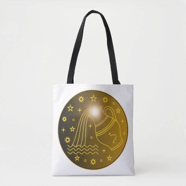 Bolsa Tote Aquarius Zodiac Emblem | Minimal Celestial Symbol (Frente)