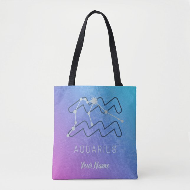Bolsa Tote Aquarius Zodistar Sinal Watercolor Horoscope (Frente)