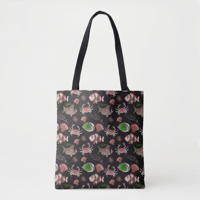 Bolsa Tote Aquatic animals pattern | ocean underwater life 12 (Frente)