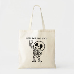 Bolsa Tote Aqui para os Boos Canvas Divertido de Esqueleto de