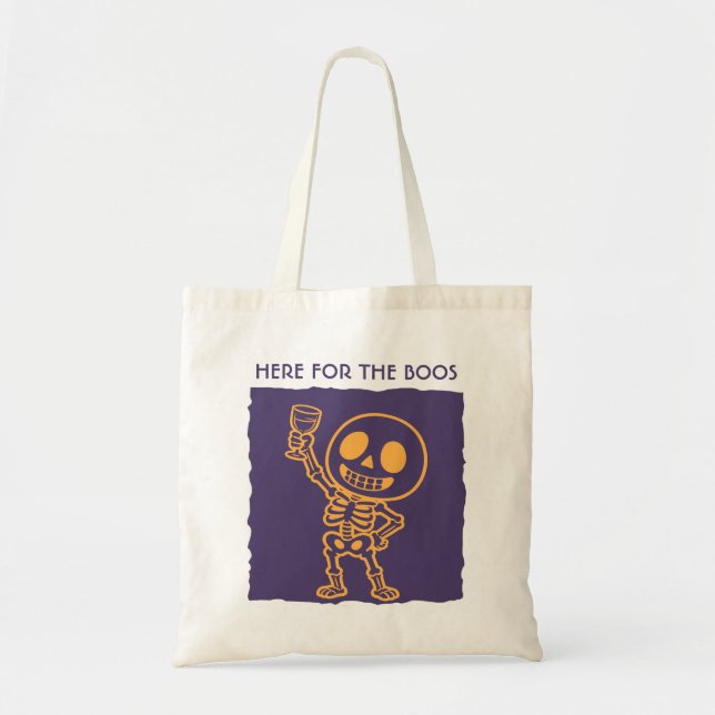 Bolsa Tote Aqui para os Boos Canvas Divertido de Esqueleto de (Frente)