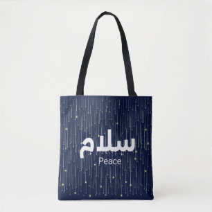 Bolsa Tote Árabe "Salaam" Paz com Estrelas Douradas Cadentes