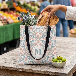 Bolsa Tote Arabesco Terroso Letra Personalizada em Mosaico