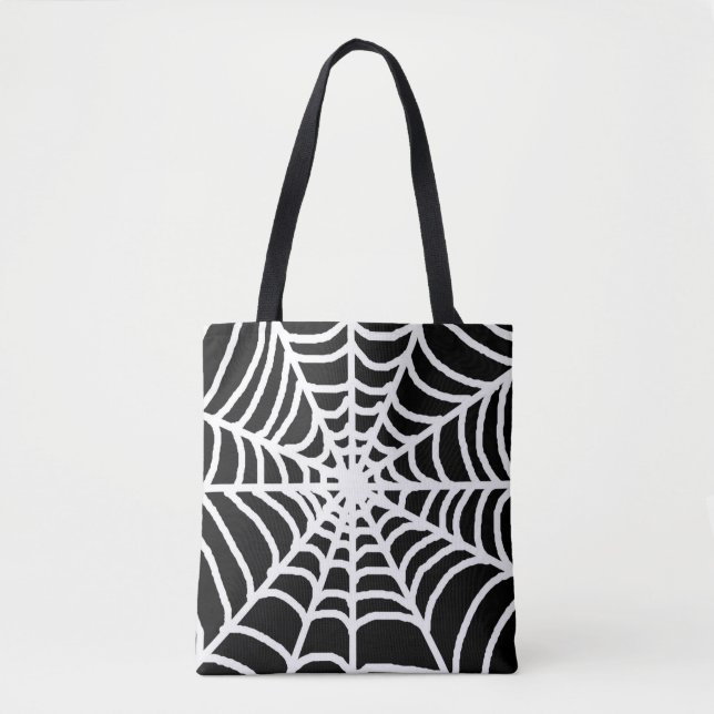 Bolsa Tote Aranha Preta Teia Feliz Halloween  (Frente)