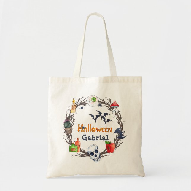 Bolsa Tote Aranha Skull eyeball Morcegos Grinalda de Hallowee (Frente)