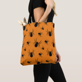 Bolsa Tote Aranhas Padrão de Halloween Preto e Laranja