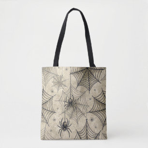 Bolsa Tote Aranhas Vintage e Padrão de Halloween de Webs