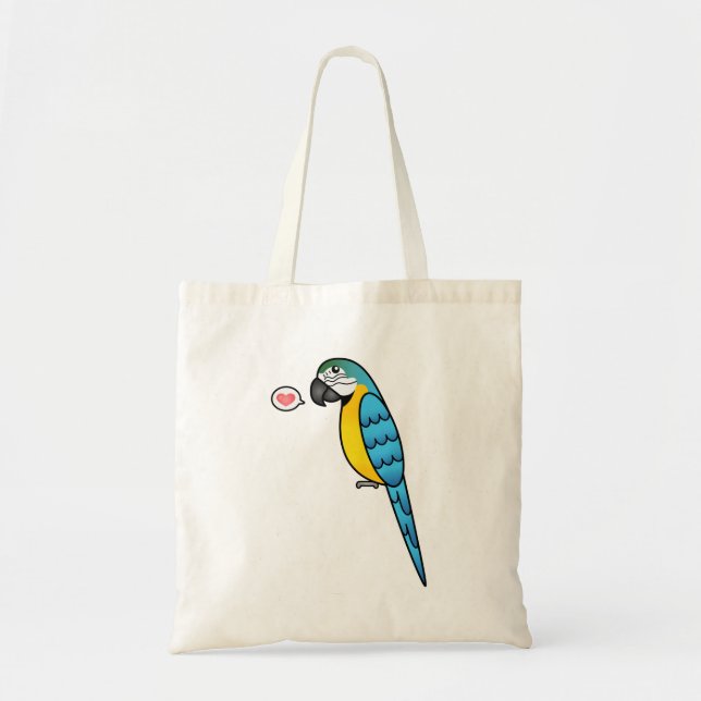 Bolsa Tote Arara Azul e Amarela de Desenho Animado Amor (Frente)