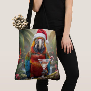 Bolsa Tote Arara Papagaio de Natal com Coquetel Martini