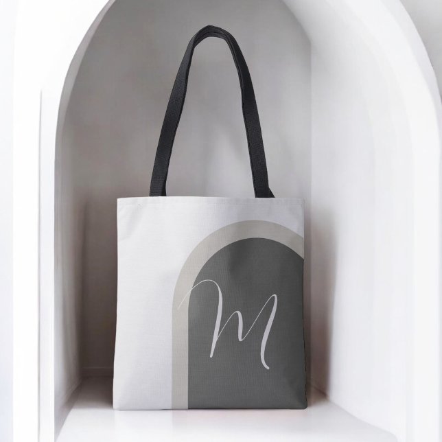 Bolsa Tote Arca de na moda Boho com Monograma de Script (Personalize this stylish tote with your monogram initial.)