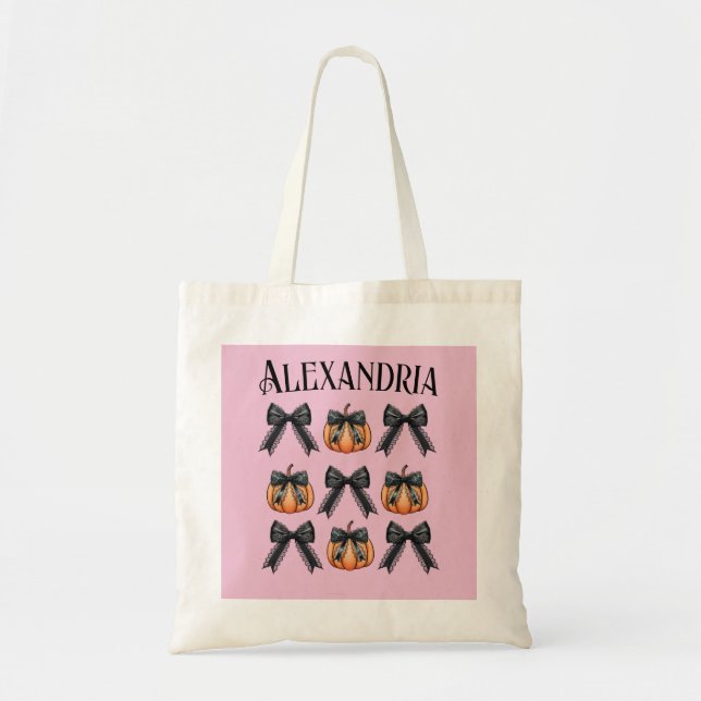 Bolsa Tote Arco de Abóbora Personalizado Rosa (Frente)