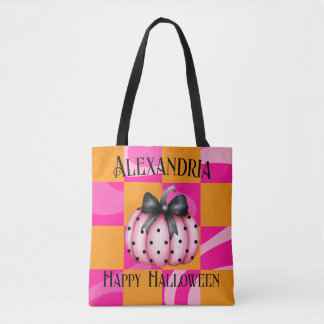 Bolsa Tote Arco de abóbora rosa cor-de-rosa do Halloween