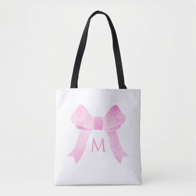 Bolsa Tote Arco de Aquarela Rosa Monograma de Menina (Frente)