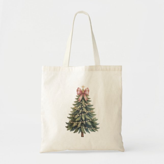 Bolsa Tote Arco de árvore de Natal Coquette Xmas (Frente)