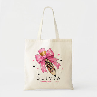 Bolsa Tote Arco de Bolinhas Rosa Personalizado Lápis Onça Pro