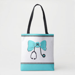 Bolsa Tote Arco de Estetoscópio Azul-petróleo e Branco