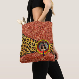 BOLSA TOTE ARCO DE PELE GIRAFFE LEOPARD, LADY BUG JEWEL