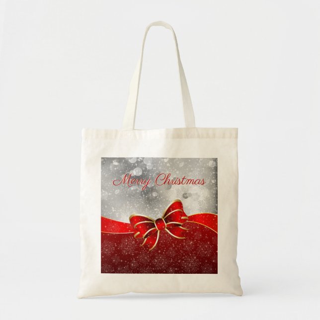 Bolsa Tote Arco de Prata de Natal Vermelho (Frente)