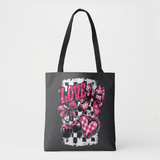 Bolsa Tote Arco de São Valentim com Corações e Cerejas (Frente)
