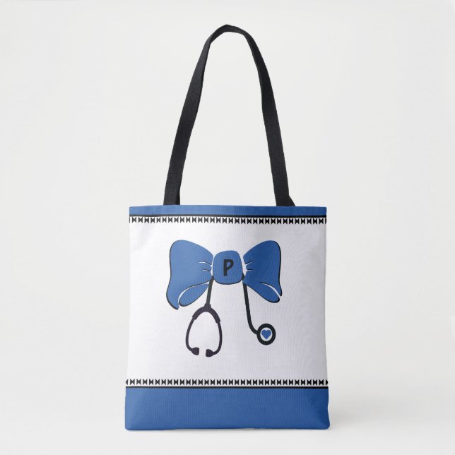 Bolsa Tote Arco do estetoscópio Blue & White Totob (Frente)