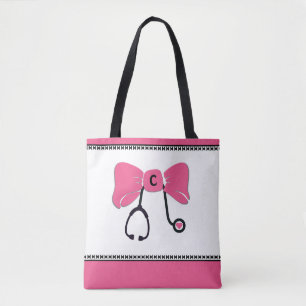 Bolsa Tote Arco do estetoscópio rosa e branco