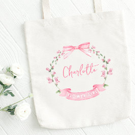 Bolsa Tote Arco Floral Cor de Água Rosa Nome Personalizado Ra
