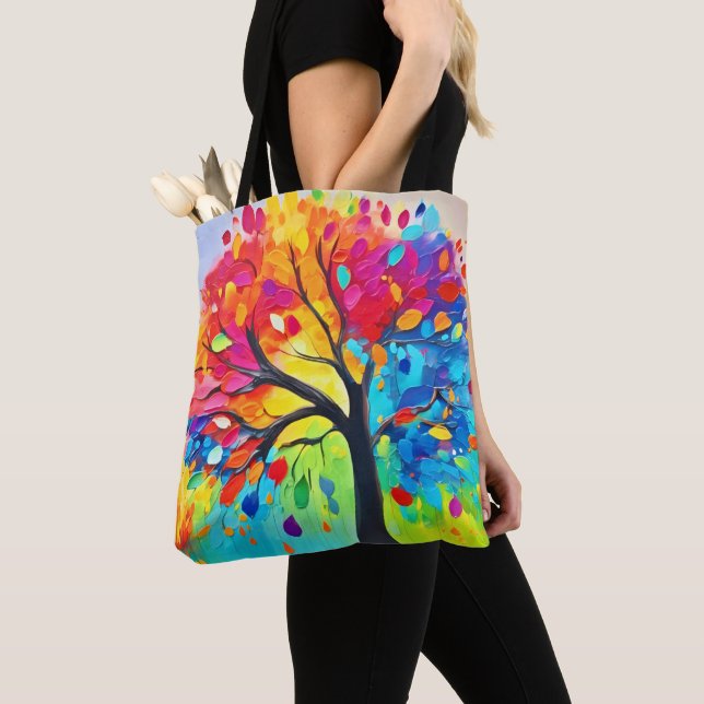 Bolsa Tote Arco-íris Árvore da Vida (Close Up)