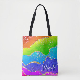 Bolsa Tote Arco-íris Brilhante & Monograma de Ágata com Brilh