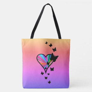 Bolsa Tote Arco-Íris Coração e Borboleta