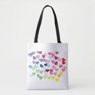 Bolsa Tote Arco-íris corações orgulhosos adoram aquarela colo