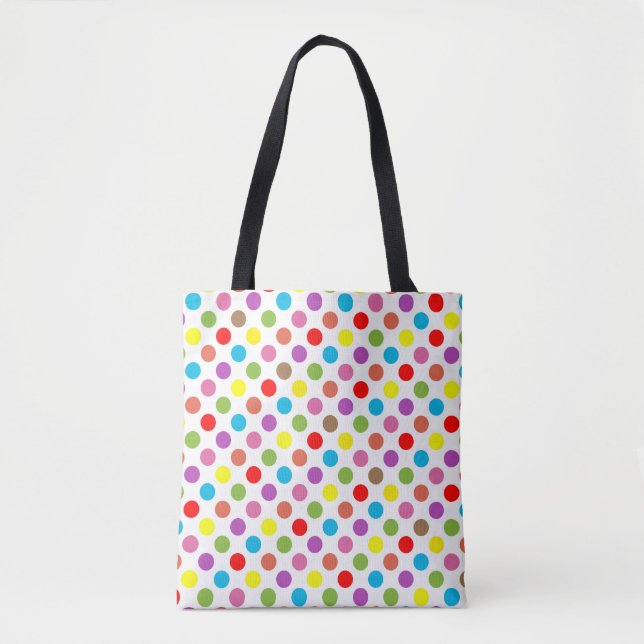 Bolsa Tote Arco-íris cores padrão bolinhas (Frente)