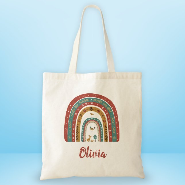 Bolsa Tote Arco-íris de Arte Popular Escandinava Fofa (Criador carregado)