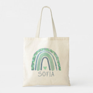 Bolsa Tote Arco-íris de bico verde-mint e azul