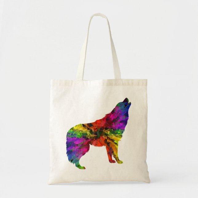 Bolsa Tote arco-íris de lobo uivo (Frente)