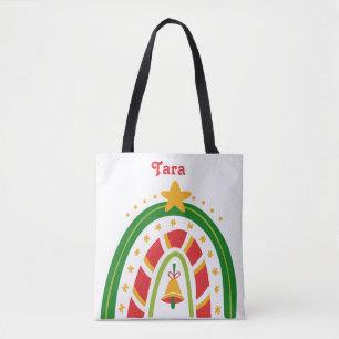 Bolsa Tote Arco-Íris de Natal Vermelho e Verde Personalizado