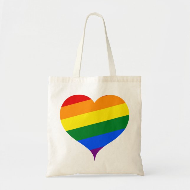 Bolsa Tote Arco-íris do coração de LGBTQ (Frente)