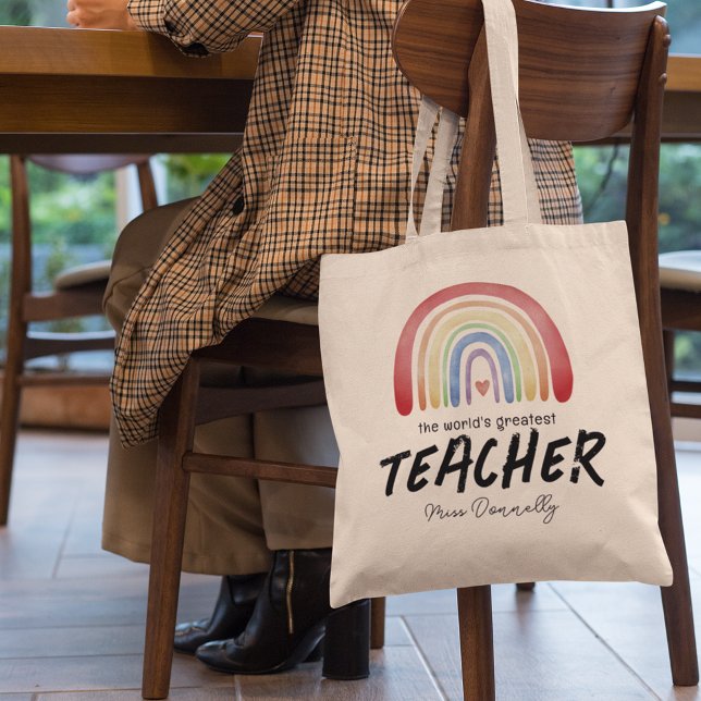 Bolsa Tote Arco-íris do Melhor Professor do Mundo (Criador carregado)