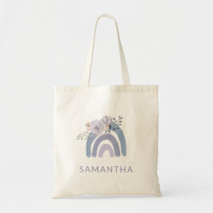 Bolsa Tote Arco-íris Dusty Blue e Purple Boho com Flores