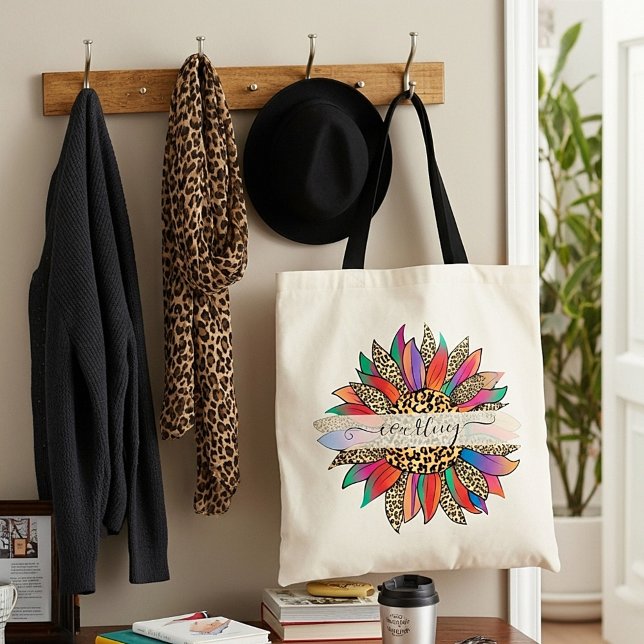 Bolsa Tote Arco-íris e impressão-leopardo personalizados (Criador carregado)