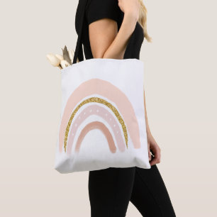 Bolsa Tote Arco-Íris Elegante rosa e Dourado Boho