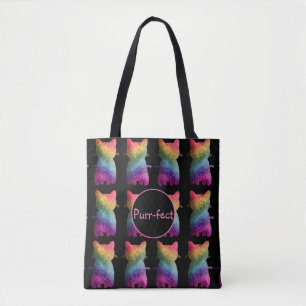 Bolsa Tote Arco-Íris Escuro Glitter Gato Arco-Íris Aestésico