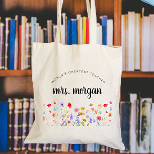 Bolsa Tote Arco-Íris Flores Selvagens Jardim de Infância Pres