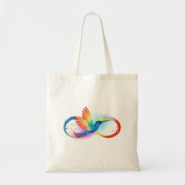 Bolsa Tote Arco-íris Hummingbird com símbolo Infinito (Frente)